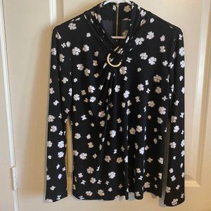 Liz Claiborne Long Sleeve Black Floral Blouse Size S
